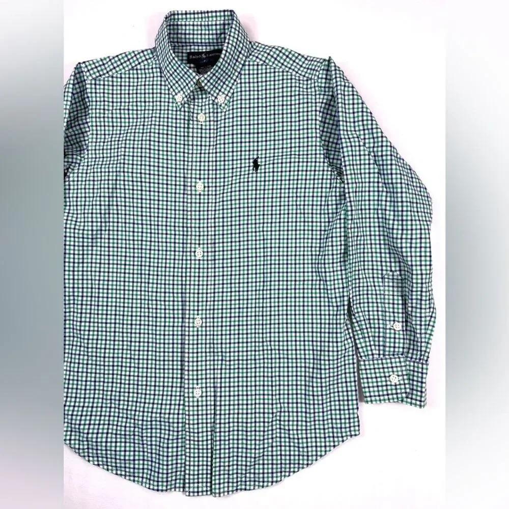 RALPH LAUREN Boys Check Plaid Button Down Shirt 7 Classic Preppy Casual